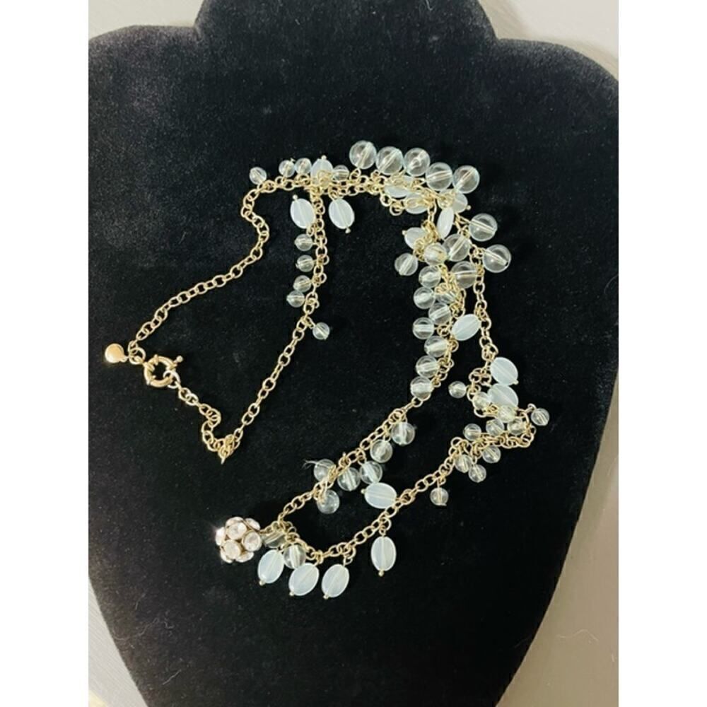 J Crew 34” Long Chain Necklace With Round Aqua Color Glass Bubble Beads